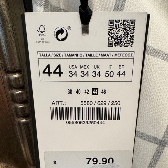 Zara Men's White Grid Pattern Chinos - Picture 6 of 6